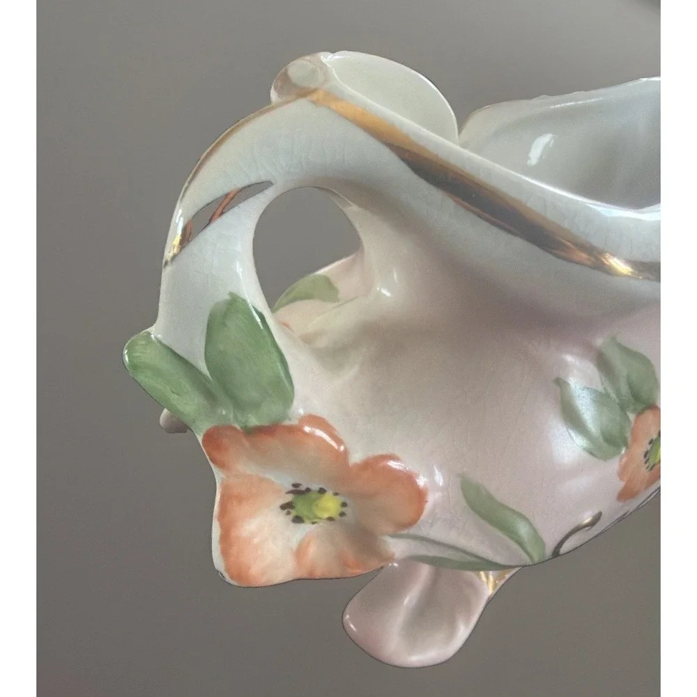 COVENTRY Porcelain Footed Dish Planter Vintage Floral Gold Trim 5510R